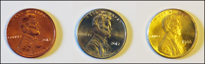 Copper, Silver, and Gold Penny